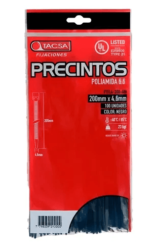 Precintos Kit 100u 4.6mm X 200mm Tacsa (PTFL4-200-46N)