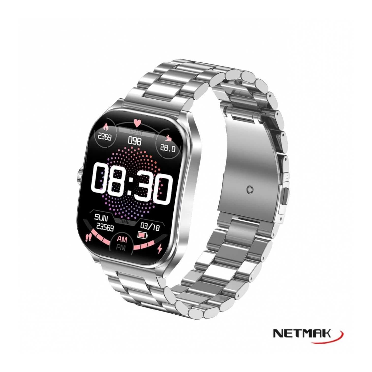 Smartwatch Bluetooth 2.01" Curvo 5.3 Netmak (NM-DYNAMIC-S) Plateado