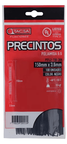 Precintos Kit 100u 3.6mm X 150mm Tacsa (PTFL2-150-36N)