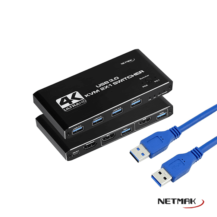 Switch KVM 2Puertos Hdmi Udb 4K Netmak (NM-KVM2)
