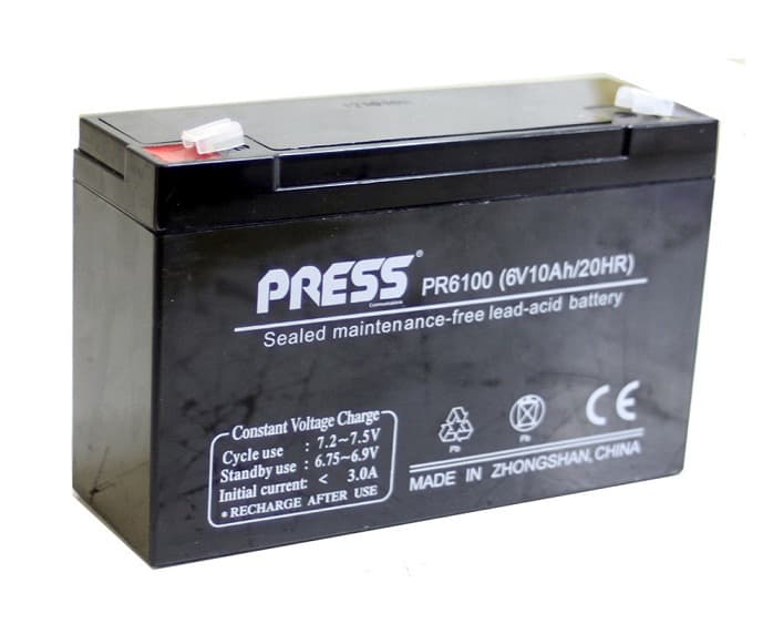 Bateria de Gel Recargable de 10Ah de Capacidad y 6V. Marca Press