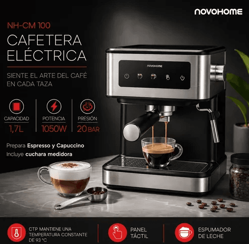Cafetera Electrica NOVOHOME 1050w 1.70lts 20Bar (NH-CM 100)