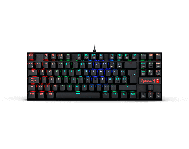 Teclado USB Gamer Mecanico Redragon K552 Kumara Negro RGB (K552RGB-1R-SP) Switch Rojo