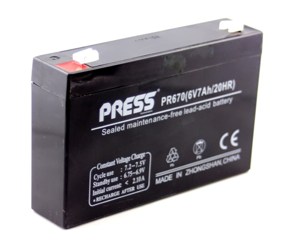 Bateria de Gel Recargable de 7Ah de Capacidad y 6V. Marca Press