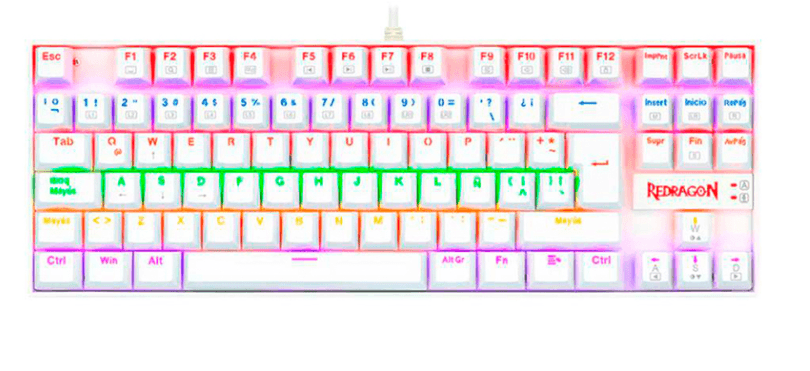 Teclado USB Gamer Mecanico Redragon K552 Kumara Blanco RGB (K552WRGB-1R-SP) Switch Blanco Rojo
