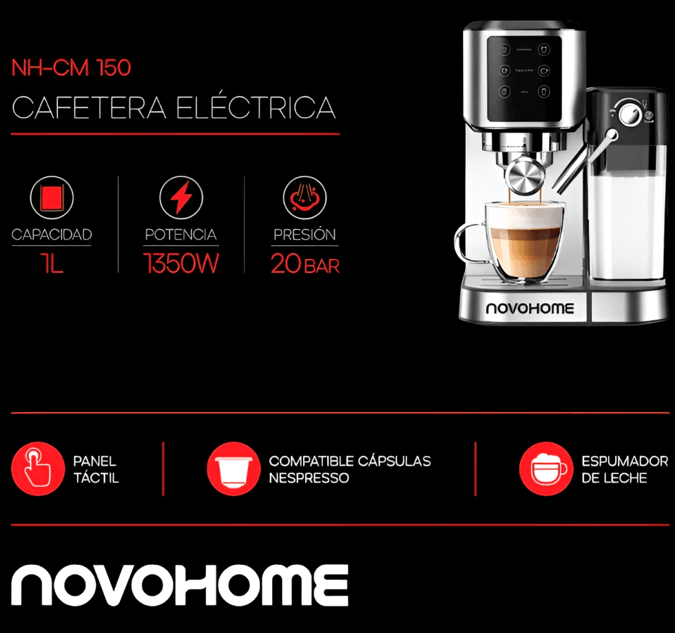Cafetera Electrica NOVOHOME 1350w 1lts 20Bar (NH-CM 150)
